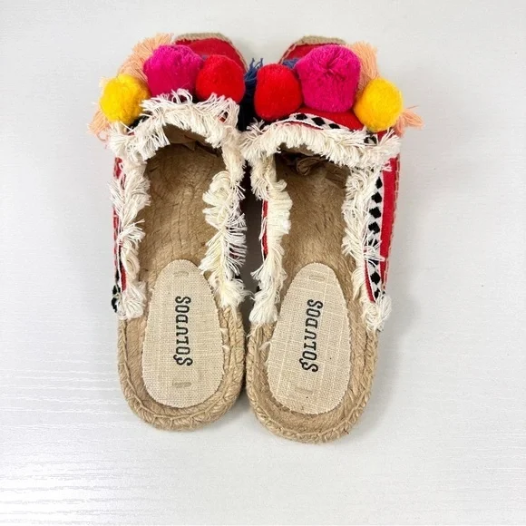 Espadrille Slides Tassel Soludos Pom Red Yellow Blue Colorful Loud Size 8.5 - Picture 6 of 10